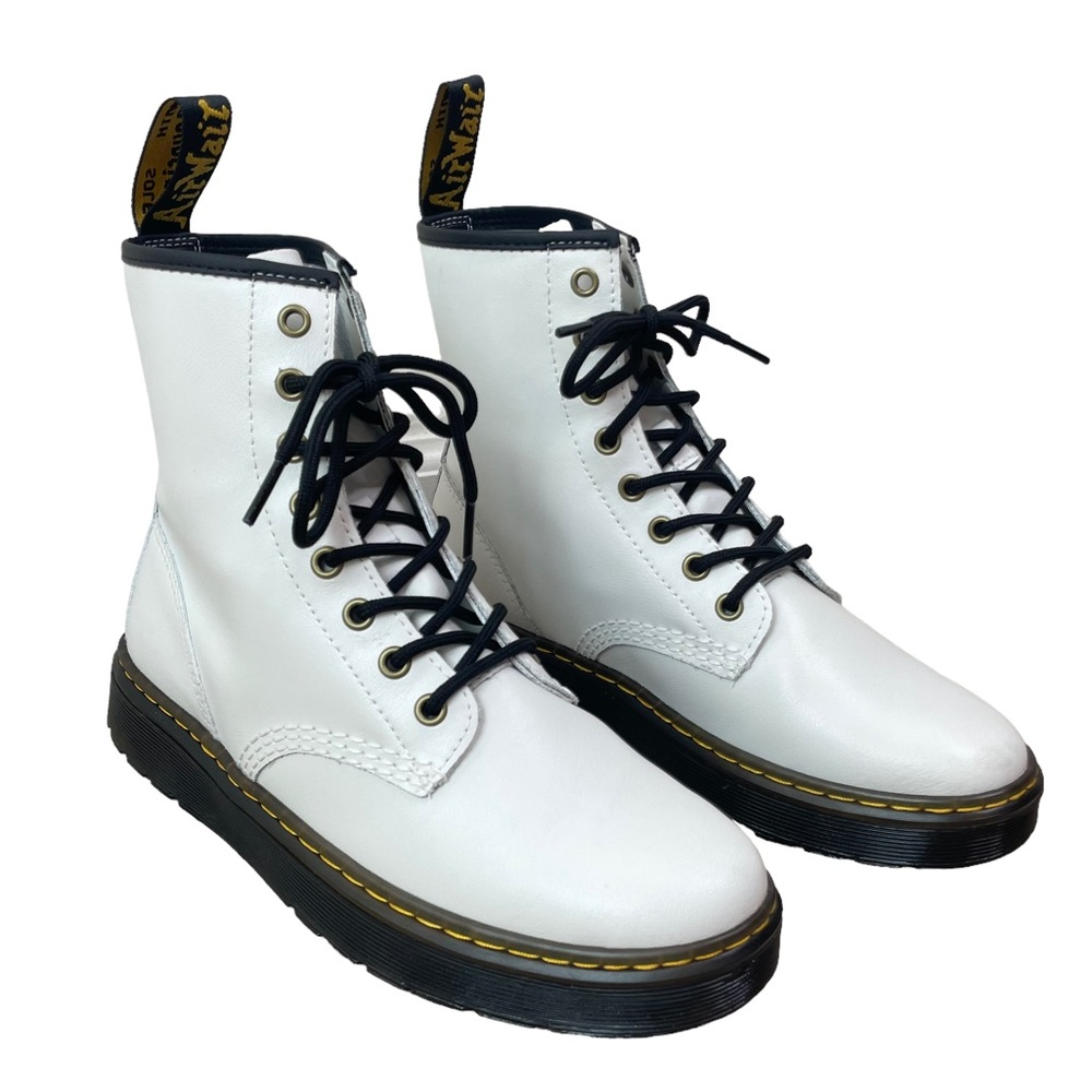 NEW Dr. Martens Docs Zavala White Coated Leather Lace-Up Combat Ankle Boots - Picture 4 of 16